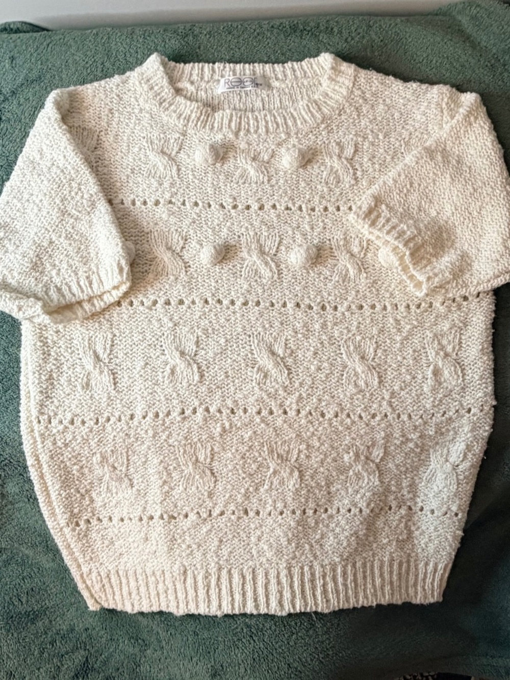 Girls L 14–16 Cream Short Sleeve Summer Knit Sweater